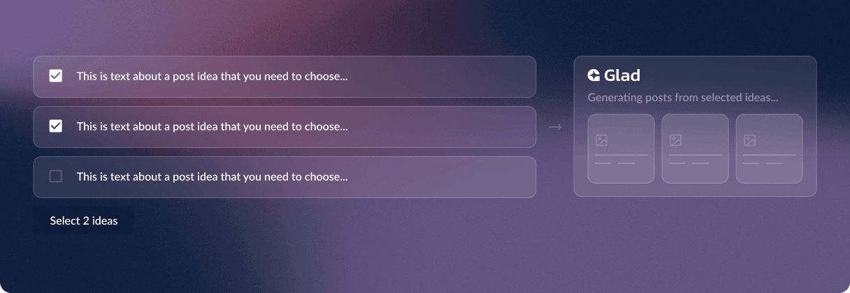 Interface for selecting generated content ideas